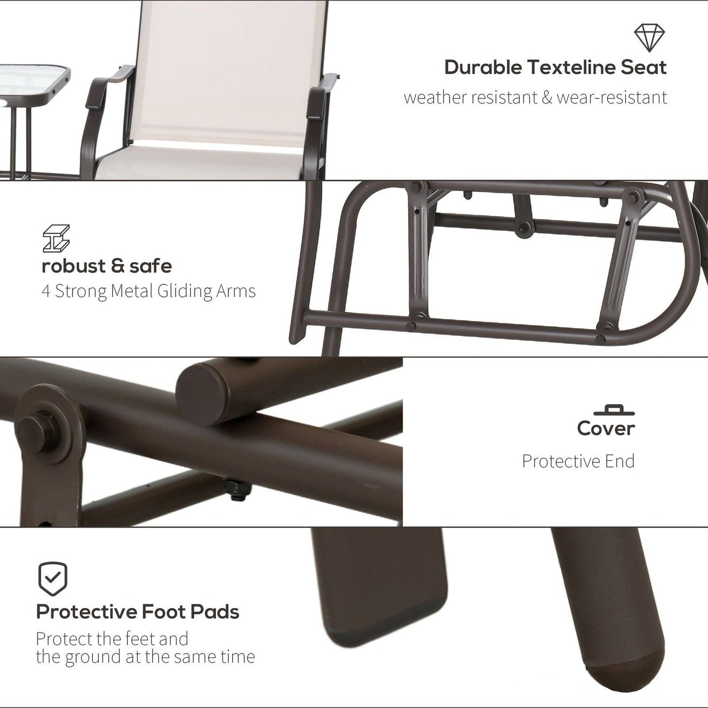 Garden Double Glider Rocking Chairs Metal Gliding Love Seat with Middle Table Conversation Set Patio Backyard Relax Outdoor Furniture Beige