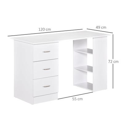 120cm Computer Desk Writing Table Pc Workstation Study Laptop Stationery With 3 Shelf & Drawers White