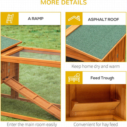 PawHut Rabbit Hutch and Run Outdoor Bunny Cage Wooden Guinea Pig Hide House with Sliding Tray