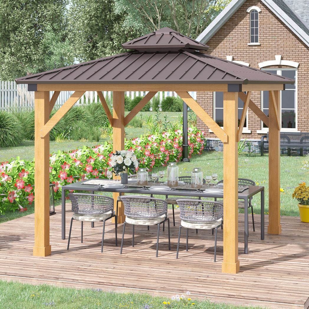 Outsunny 3x(3)M Double-Tier Hardtop Gazebo, Outdoor Patio Shelter