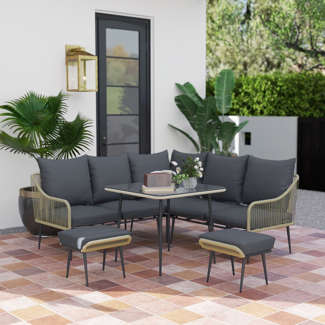 Outsunny 6 Piece Garden Furniture Set Garden Sofa with Cushions