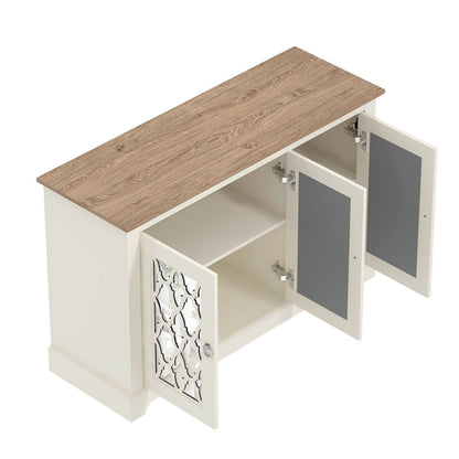 Honition Large Sideboard Ivory 3 Doors 4 Shelves