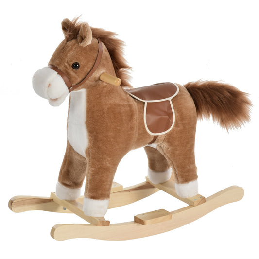 Kids Ride On Plush Rocking Horse With Sound Brown