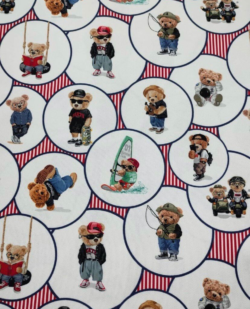Teddy Bear Pattern Upholstery Fabric - Digital Print Outdoor Fabric for Curtains Pillows Bags