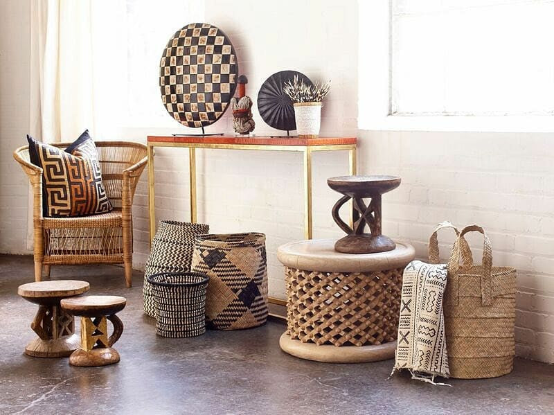 Bamileke Stool \ Table - 40cm - Natural & Black