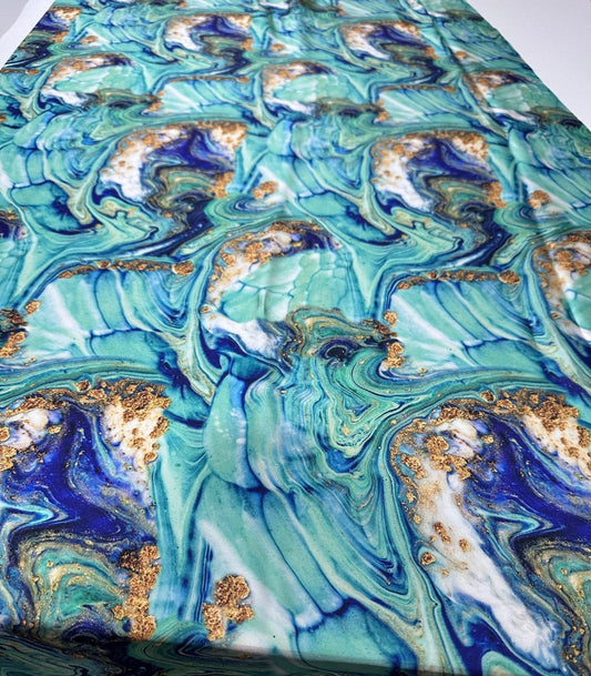 Turquoise and Blue Marble Print Fabric