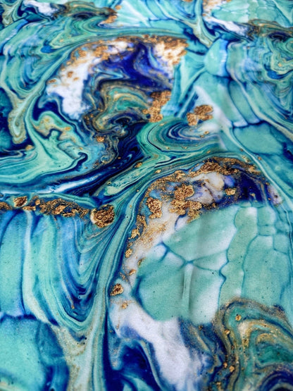Turquoise and Blue Marble Print Fabric