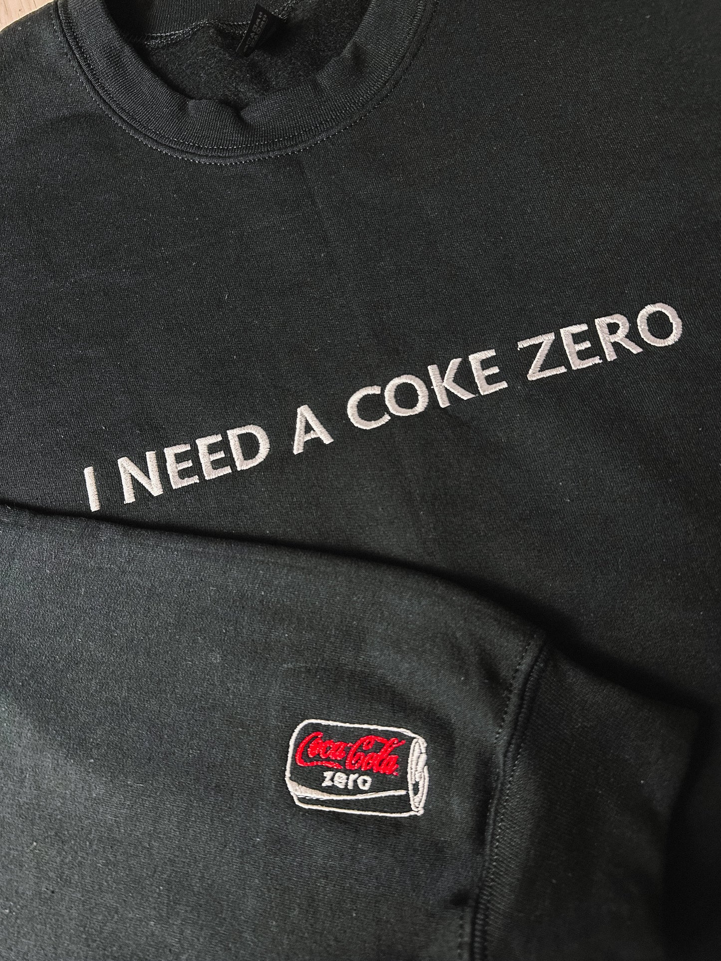 I Need A Coke Zero embroidered crewneck sweatshirt with sleeve detail