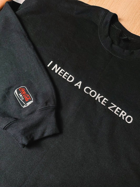 I Need A Coke Zero embroidered crewneck sweatshirt with sleeve detail