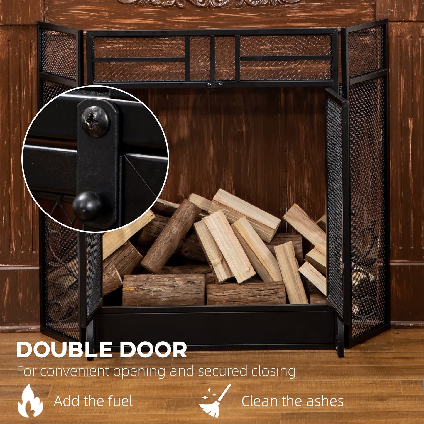 Homcom 3-Panel Metal Mesh Folding Fireplace Screen With Door Freestanding Spark Guard