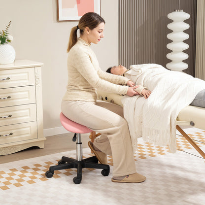 HOMCOM Saddle Stool Adjustable Rolling Salon Chair for Massage Spa Beauty Pink