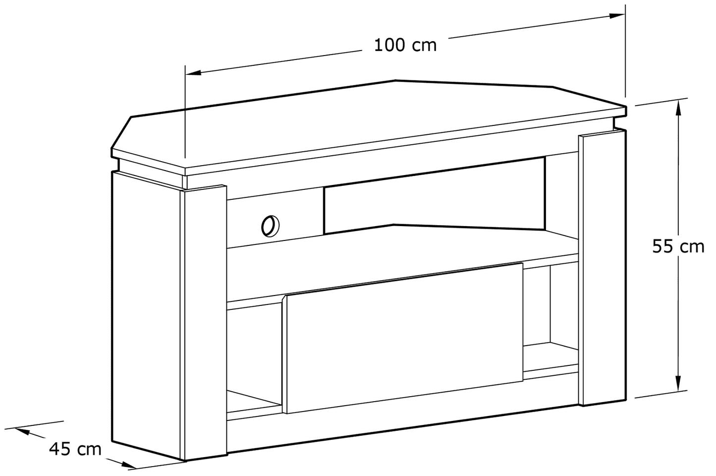Canyon Corner Corner TV Unit Grey Oak 1 Shelf 1 Drawer