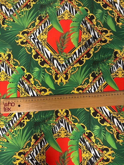 Tropical Baroque Zebra Print Satin Fabric by the Metre
