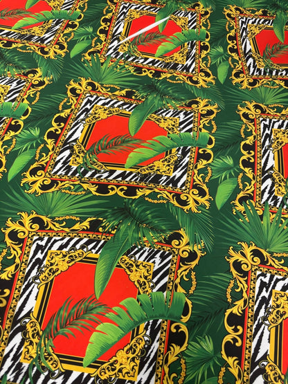 Tropical Baroque Zebra Print Satin Fabric by the Metre