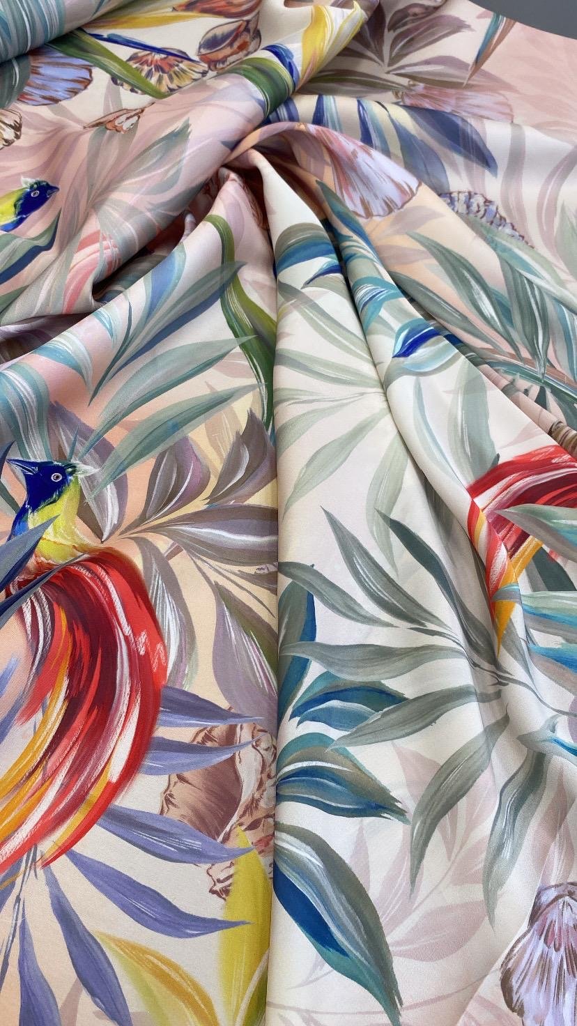 Tropical Bird and Leaf Print Fabric