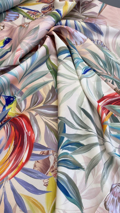 Tropical Bird and Leaf Print Fabric