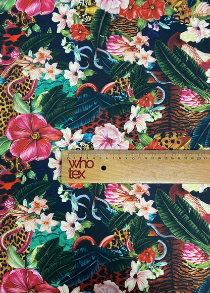 Tropical Jungle Fabric – Floral & Leopard Exotic Print by the Metre