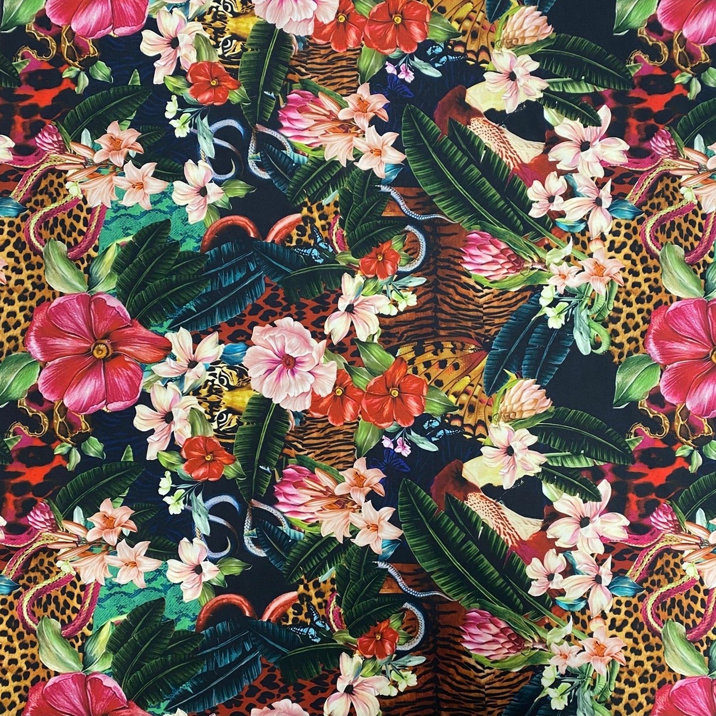 Tropical Jungle Fabric – Floral & Leopard Exotic Print by the Metre