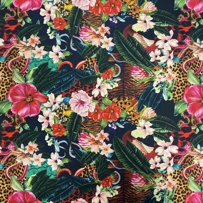 Tropical Jungle Fabric – Floral & Leopard Exotic Print by the Metre