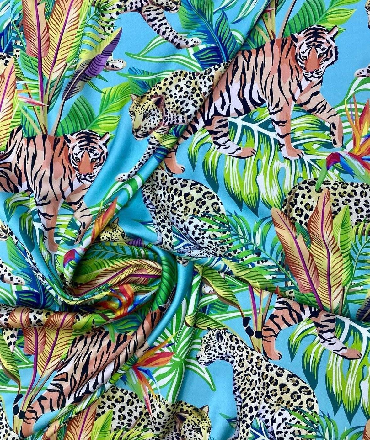 Tropical and Leopard Pattern Fabric Bundle – Fabric by Metre, Multiple Options for Sewing & Dressmaking