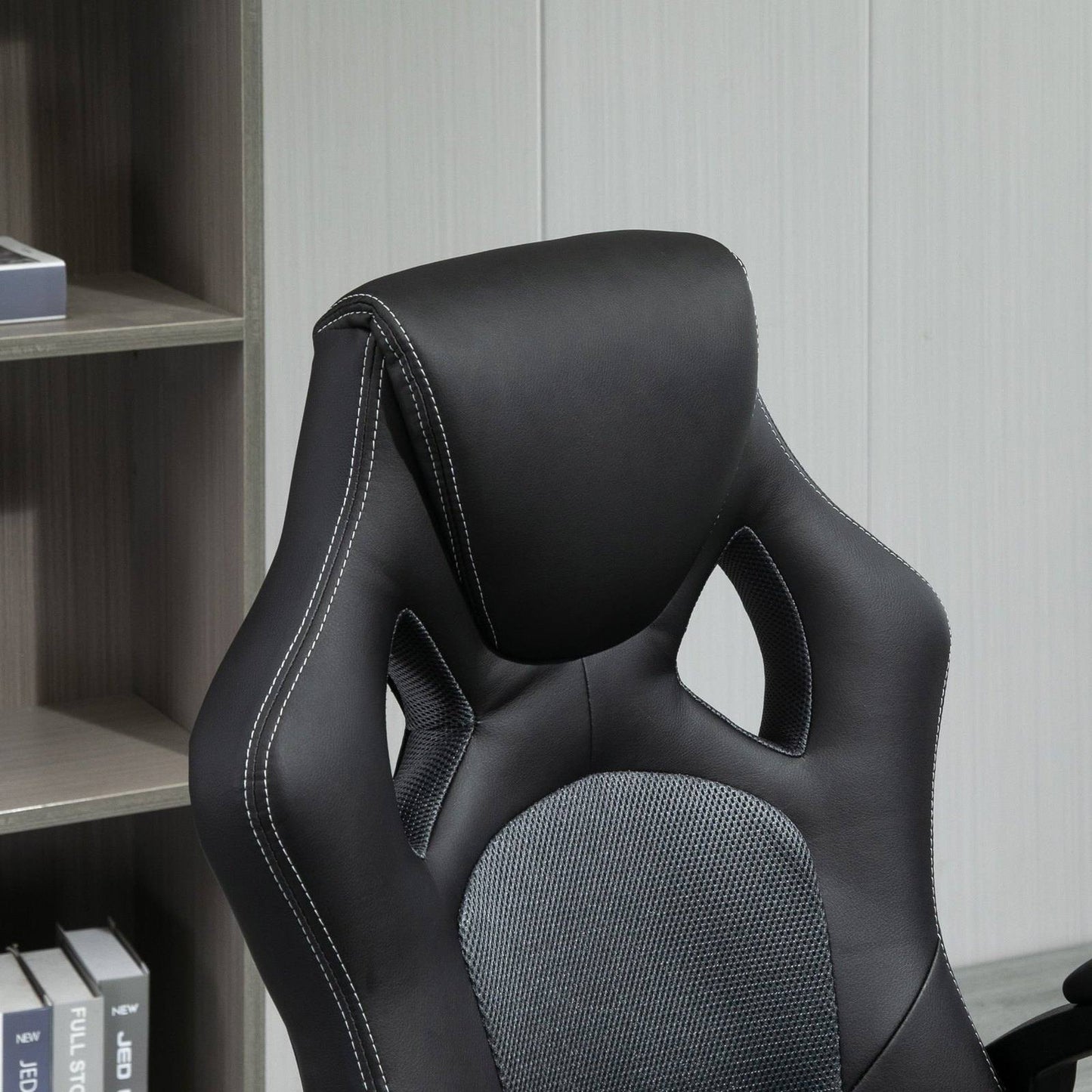 High-Back Office Chair Faux Leather Swivel Computer Desk Chair For Home Office With Wheels Armrests Black
