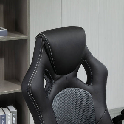 High-Back Office Chair Faux Leather Swivel Computer Desk Chair For Home Office With Wheels Armrests Black