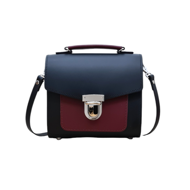 Handmade Leather Two Tone Sugarcube Handbag - Black & Oxblood