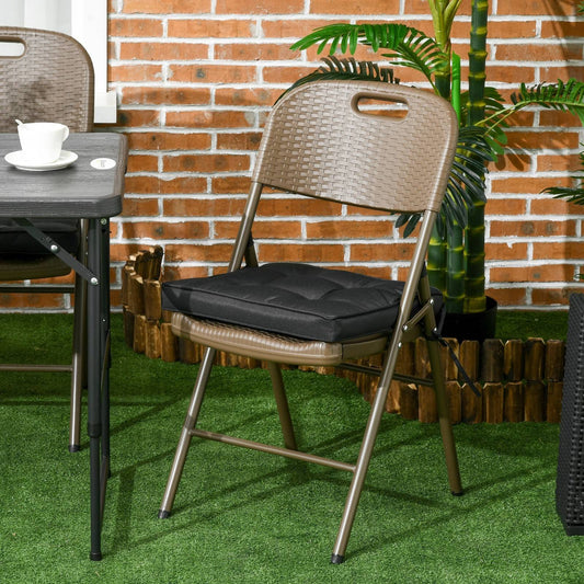 Set Of 4 Garden Seat Cushion With Ties 42 X 42cm Replacement Dining Chair Seat Pad Black