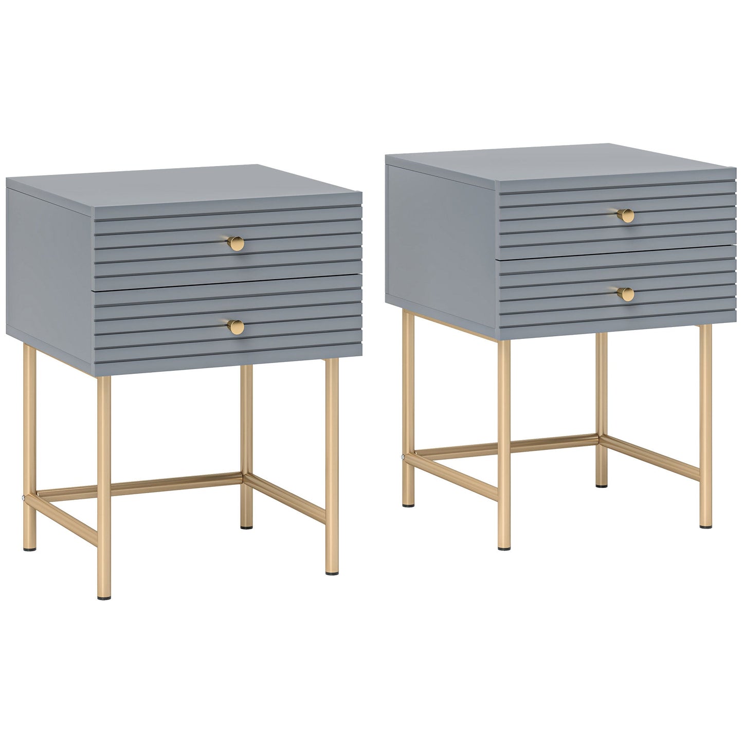 HOMCOM Bedside Tables Set of 2 with 2 Drawers for Bedroom