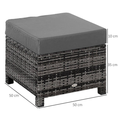 Rattan Footstool Wicker Ottoman with Padded Seat Cushion Outdoor Patio Furniture for Backyard Garden Poolside Living Room 50 x 50 x 35 cm Grey