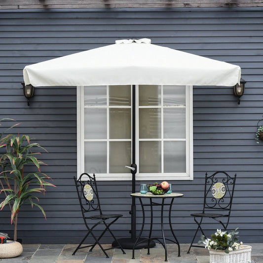 2.3m Half Round Parasol Umbrella Balcony Metal Frame Outdoor NO BASE Cream White
