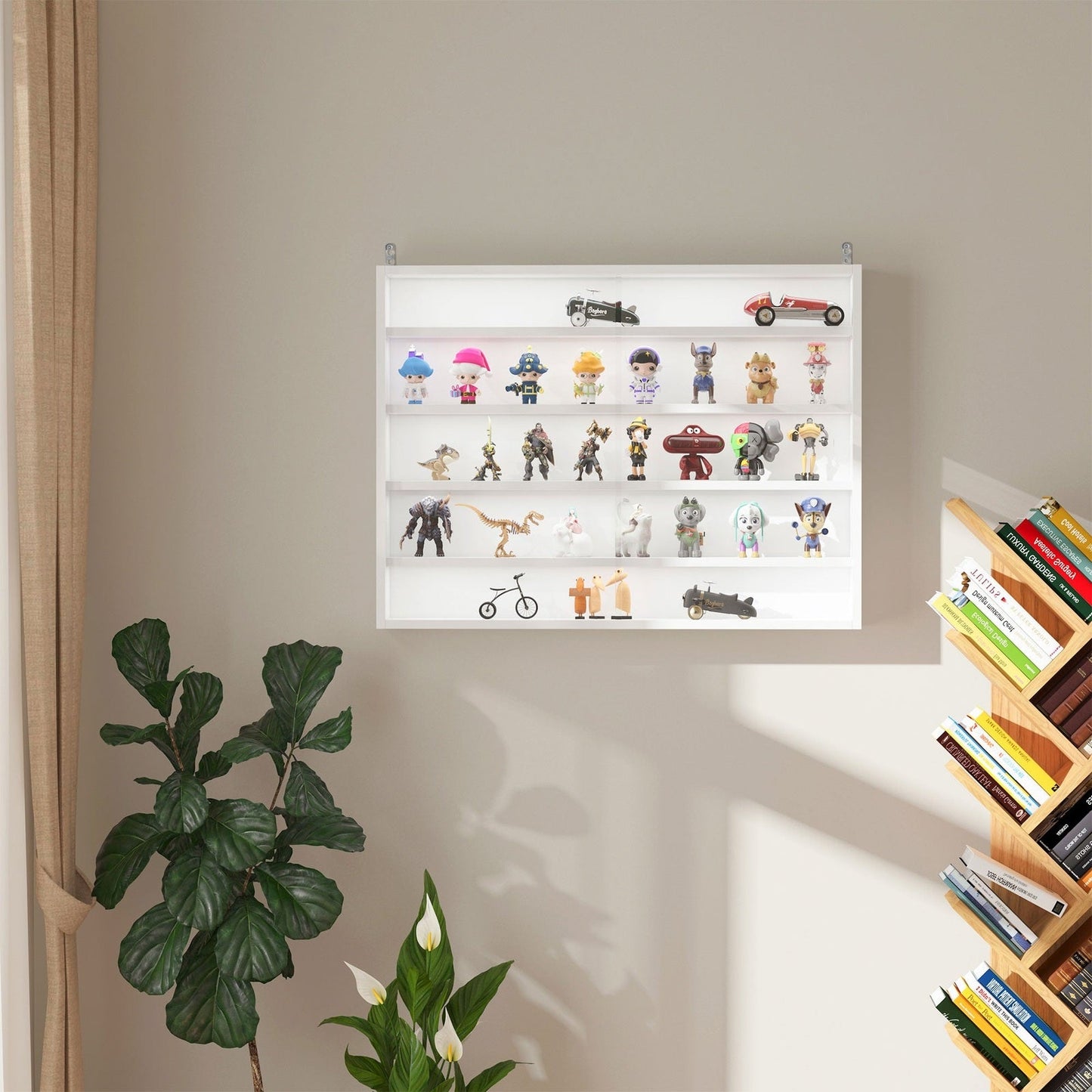 Five-Tier Wall Display Cabinet With Glass Doors - White