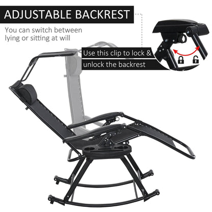 Folding Recliner Chair Outdoor Lounge Rocker Zero-Gravity Seat w/ Adjustable