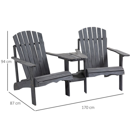 Wooden Outdoor Double Adirondack Chairs Loveseat w/ Centre Table and Umbrella Hole
