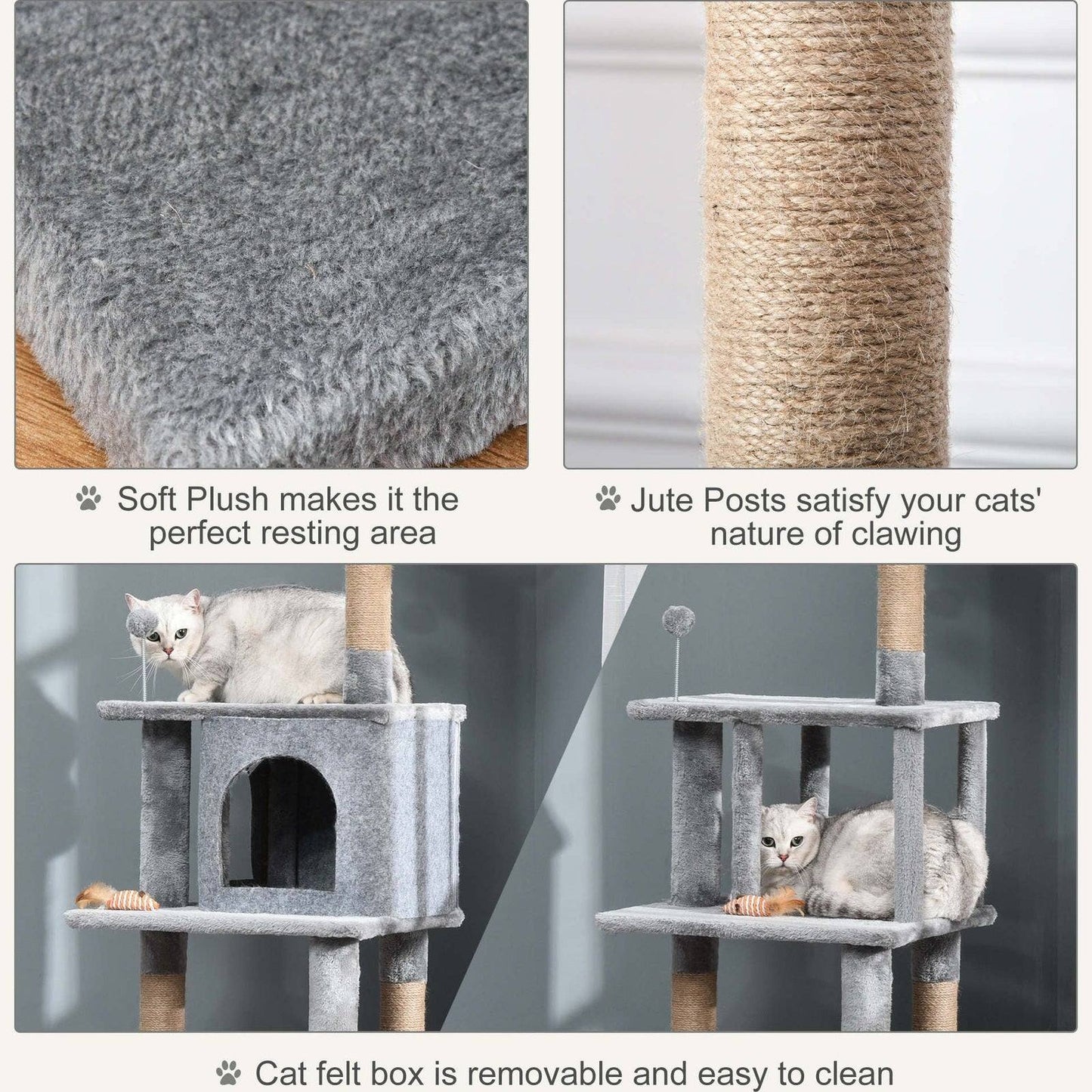 PawHut Cat Tree Tower Climbing Kitten Activity Center with Jute Scratching Post