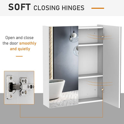 Wall Mount Mirror Cabinet Wood Bathroom Storage Shelf Double Door Cupboard Adjustable 60Wx15Dx75H cm