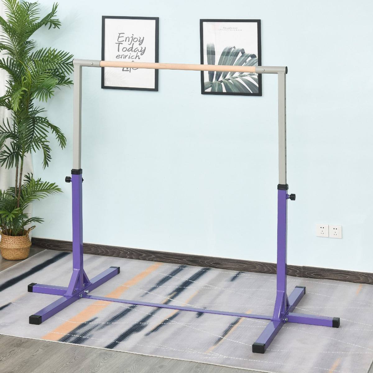 Steel Frame Adjustable Horizonal Gymnastics Bar For Kids Home Gym Training Purple