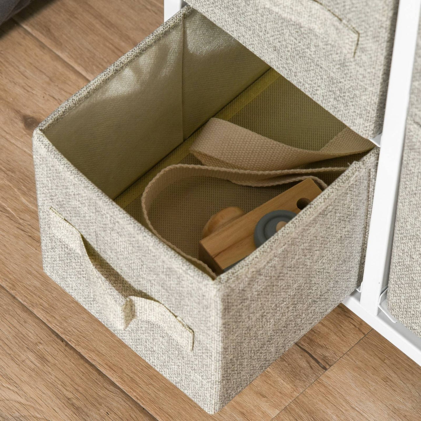 Vertical 7 Linen Drawers Cabinet Organizer Storage Dresser Tower with Metal Frame Adjustable Feet for Living Room