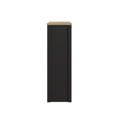 Lancaster Tall Shoe Storage Black & Oak 2 Doors 6 Shelves