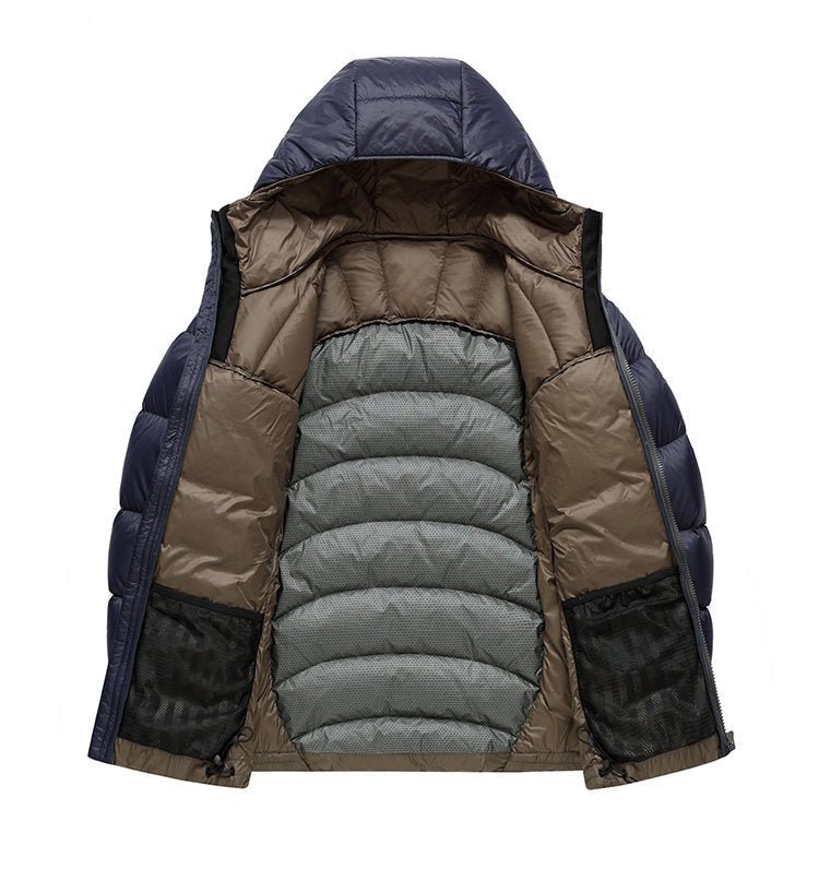Unisex Hooded Down Jacket — Couple Style Ribbed Design
