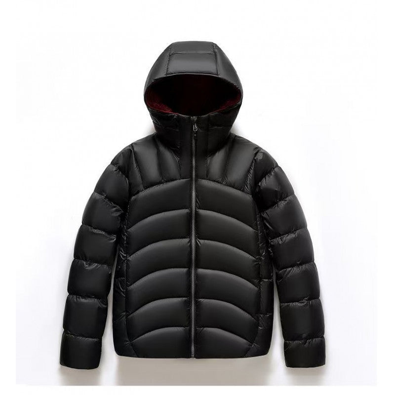 Unisex Hooded Down Jacket — Couple Style Ribbed Design