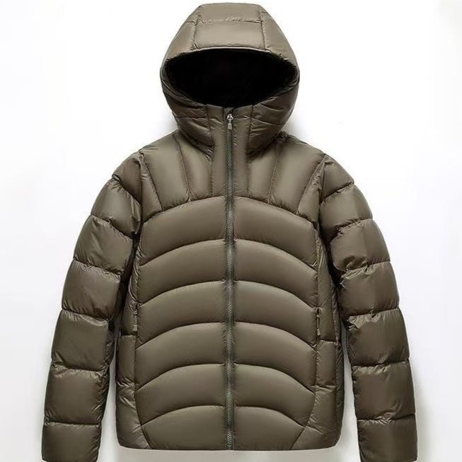 Unisex Hooded Down Jacket — Couple Style Ribbed Design
