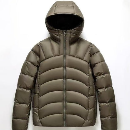 Unisex Hooded Down Jacket — Couple Style Ribbed Design