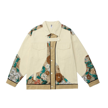 Unisex Stitching Lace Coat – Casual Khaki Jacket for Youth