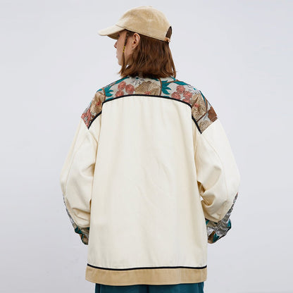 Unisex Stitching Lace Coat – Casual Khaki Jacket for Youth