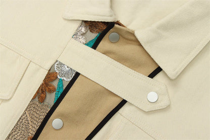 Unisex Stitching Lace Coat – Casual Khaki Jacket for Youth