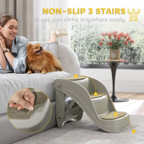 PawHut Foldable Pet Stairs 3 Steps with Non-slip Mats for Small Dogs