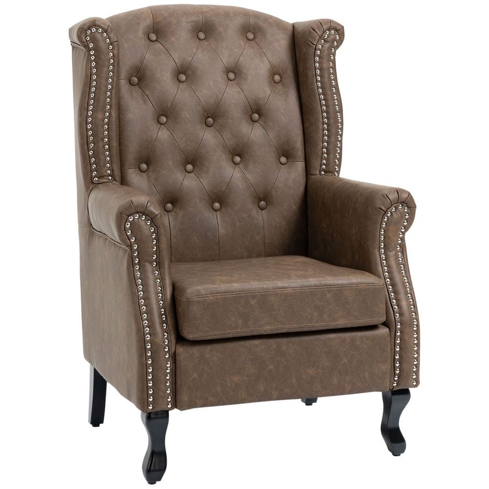 Vintage Chesterfield Wing Back Armchair - Tufted Brown Accent Chair