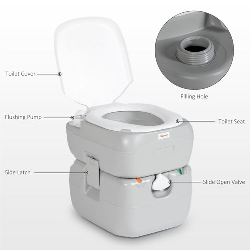 Outsunny Portable Toilet with Detachable Tanks for Camping, Grey