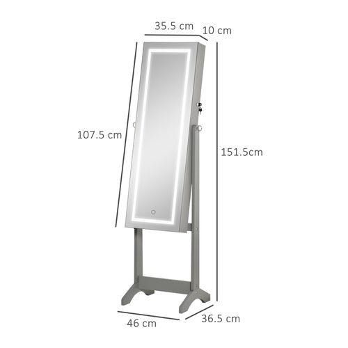 HOMCOM Mirrored Jewellery Cabinet W/ LED Light Lockable Jewellery Armoire